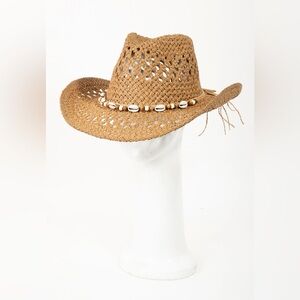 Fame Cowrie Shell Beaded String Straw Hat